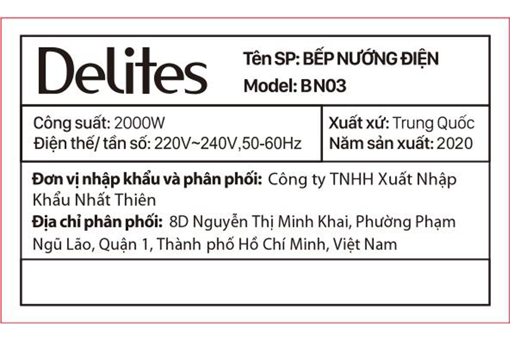 Bếp nướng điện Delites BN03 2000W