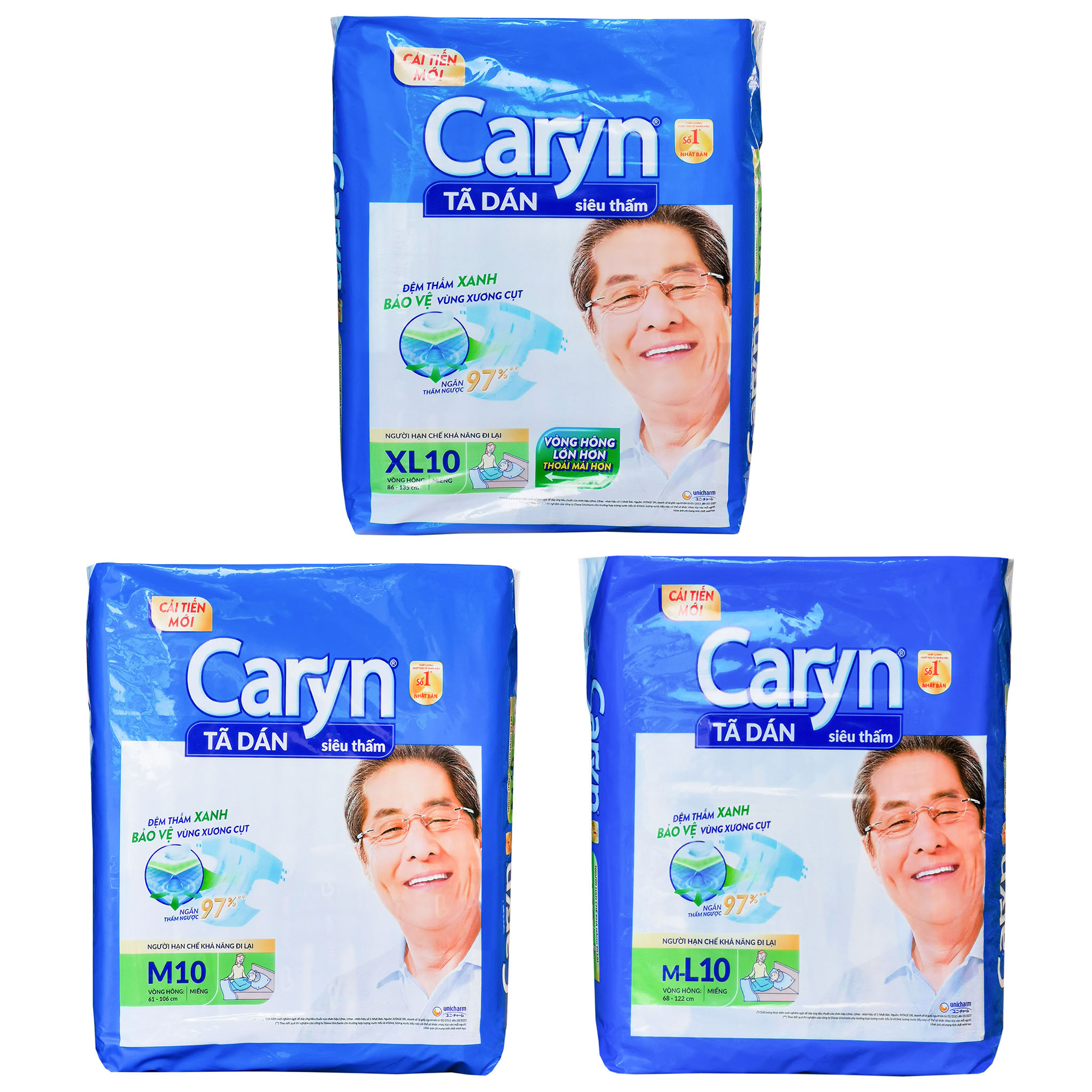 Tã Dán Siêu Thấm Caryn Size M10/L10/XL10