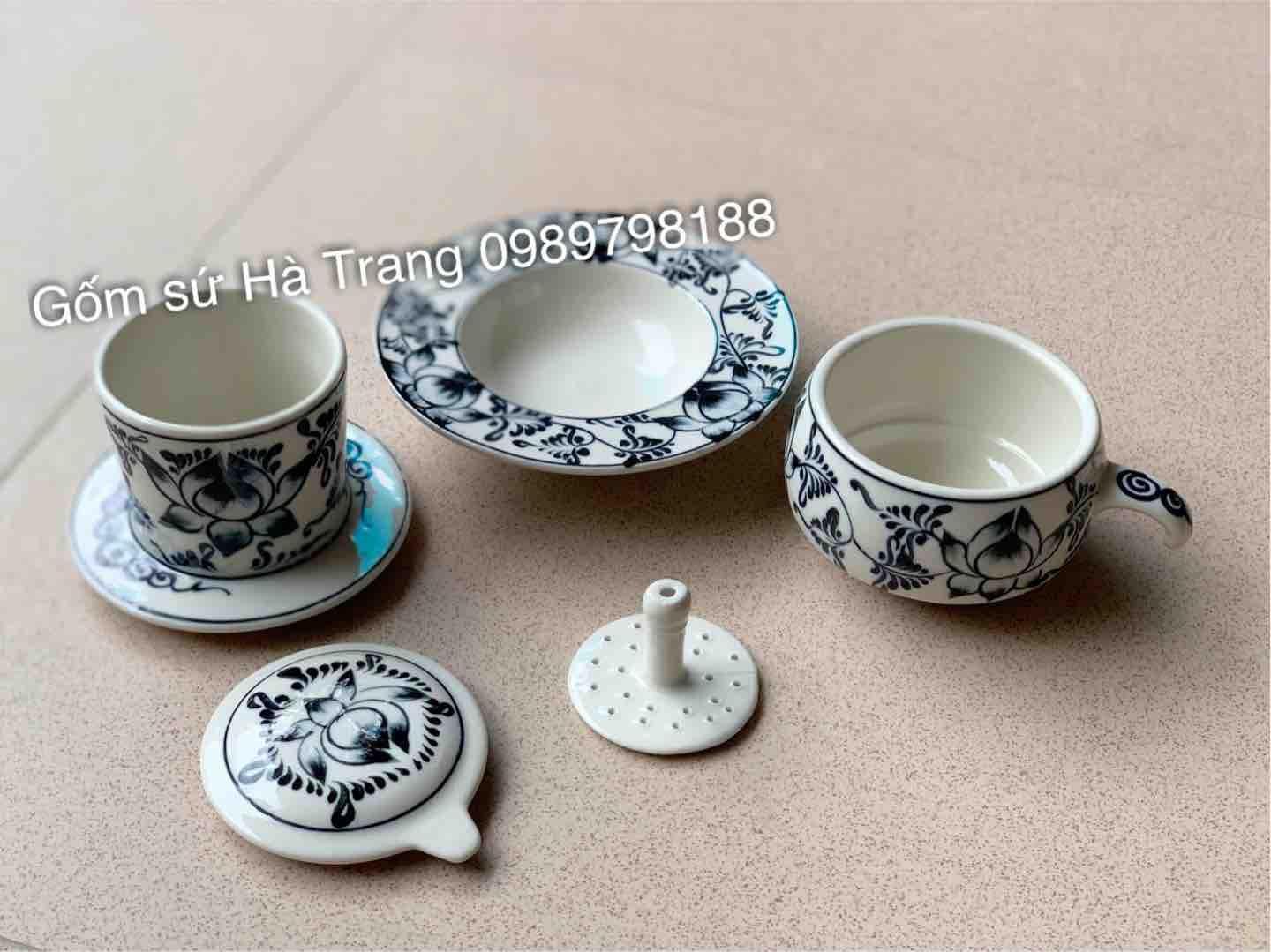 Phin pha cafe gốm sứ Bát Tràng vẽ sen