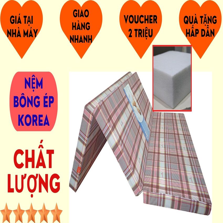 Nệm Gấp 3 Bông Ếp 1m6 x 2m x 9cm Korea QUÀ 5 MÓN giao màu ngãu nhiên