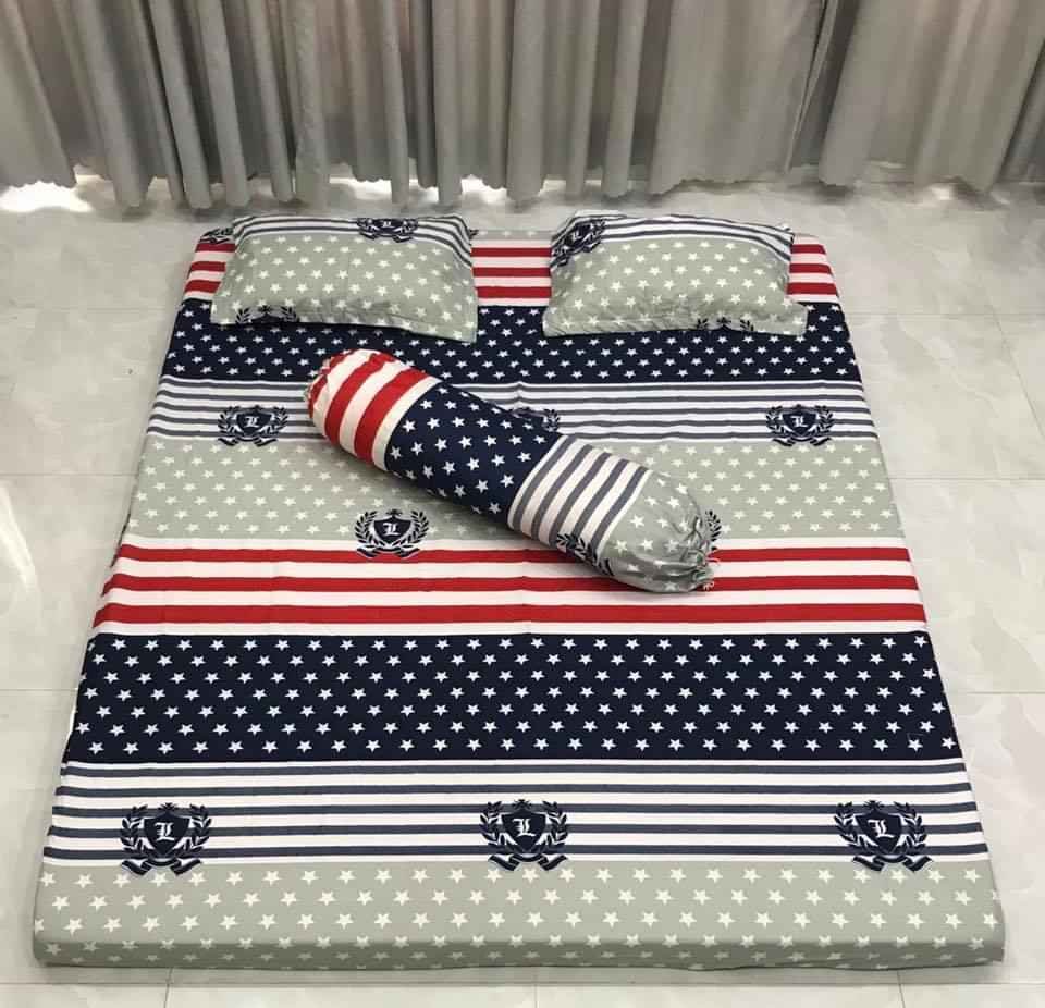 Bộ ga gối kèm vỏ gối ôm cotton poly,đủ kích thước mẫu cờ mỹ