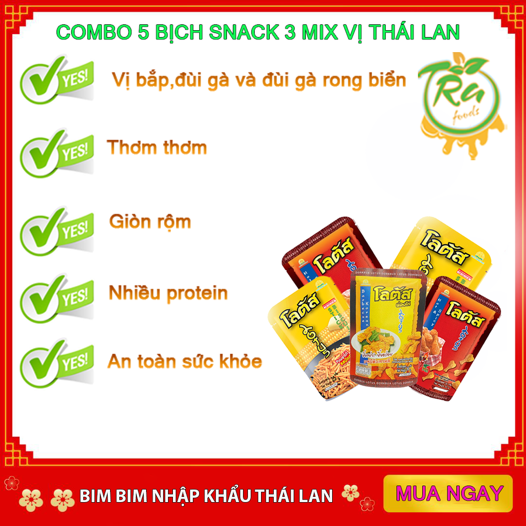 HCMcombo 5 Snack Thái Lan Bim bim đùi gà vị rong biển và tăm vị bắp thơm