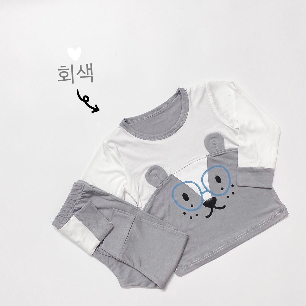 [SALE] Bộ Quần Áo Bé Gái, Bé Trai KIMCHI Vải Thun Lạnh Mặt Thú 3D Dễ Thương, Bộ Dài Tay Cho Bé Mặc Nhà Thu Đông KWTD2109