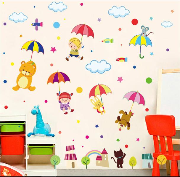 [HCM]Decal trang trí Thú Nhảy Dù sắc màu cho Bé