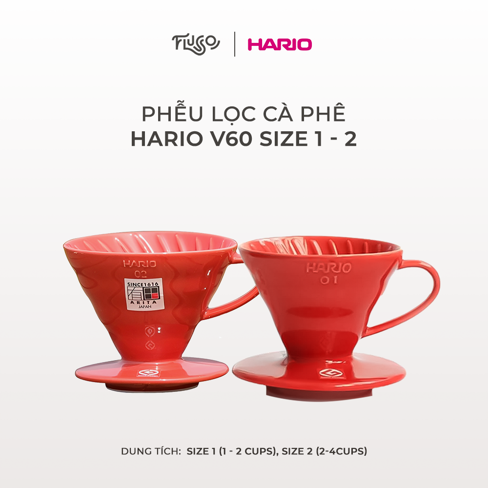 Phễu sứ Hario màu đỏ- size 1-2