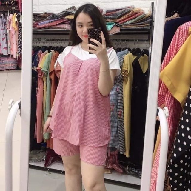 [Hoàn Tiền 6%] Bộ đồ bầu đùi lửng, chất lụa hàn mềm mát cho bà bầu mặc nhà mùa hè