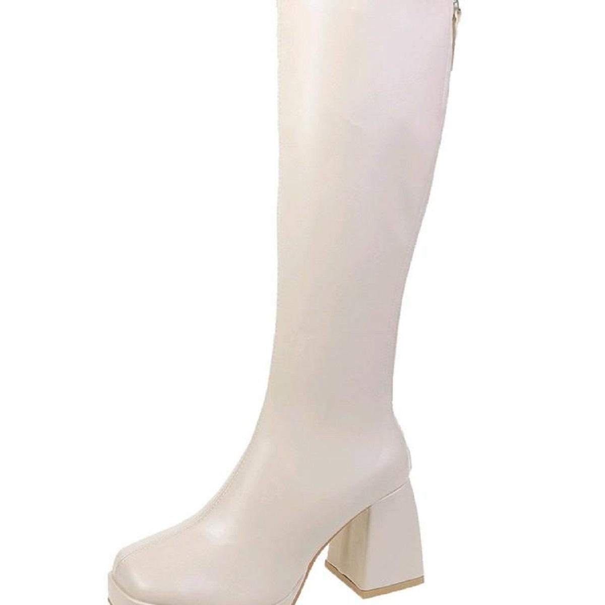 Bốt Đùi Độn Đế 8cm Boots Da Mềm Cổ Cao Khoá Kéo