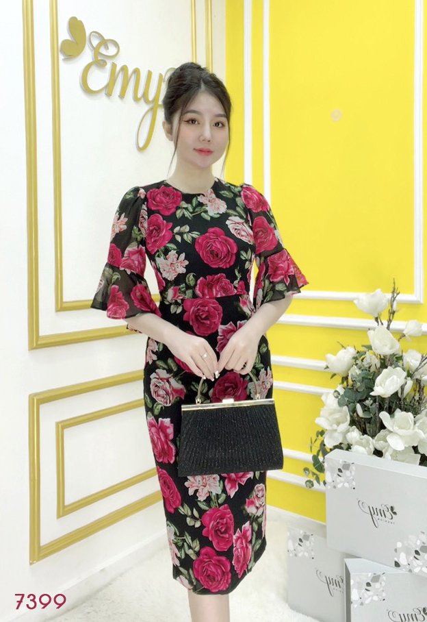 Đầm EMY EM7399 Body Hoa Tay Lỡ