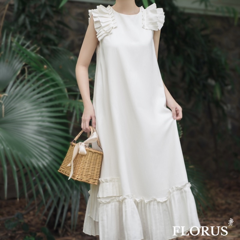 - đầm maxi nữ tiểu thư chất đẹp maxi trắng baby doll deloite dress - freesize