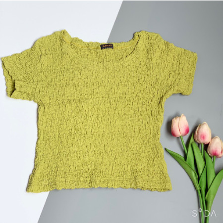 Áo croptop nữ kiểu tay ngắn, áo xốp nhăn cổ tròn hot trend ms666