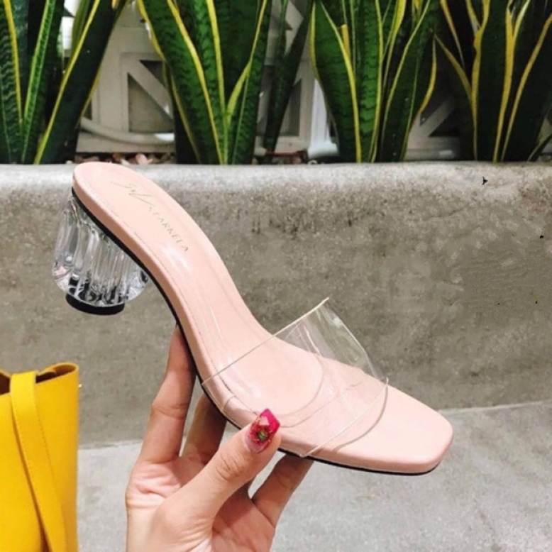 Guốc quai trong gót pha lê 5cm sang chảnh , dép nữ cao gót thời trang cực xinh giá rẻ