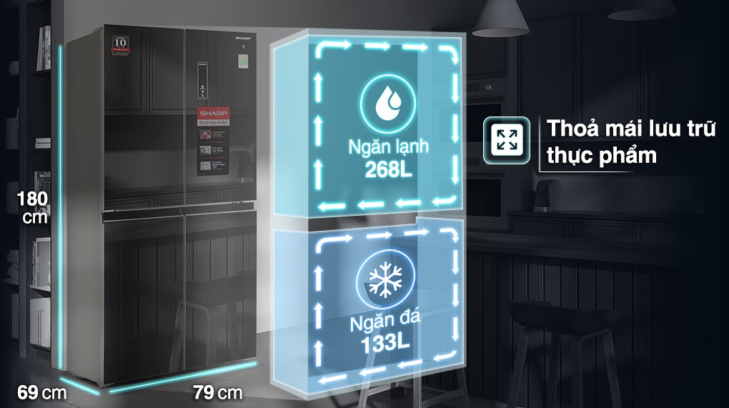 [TRẢ GÓP 0%] Tủ lạnh Sharp Inverter SBS 401 lít SJ-FXP480VG-BK (Giá áp dụng giao nội thành HN, HCM& các tỉnh liên hệ shop)