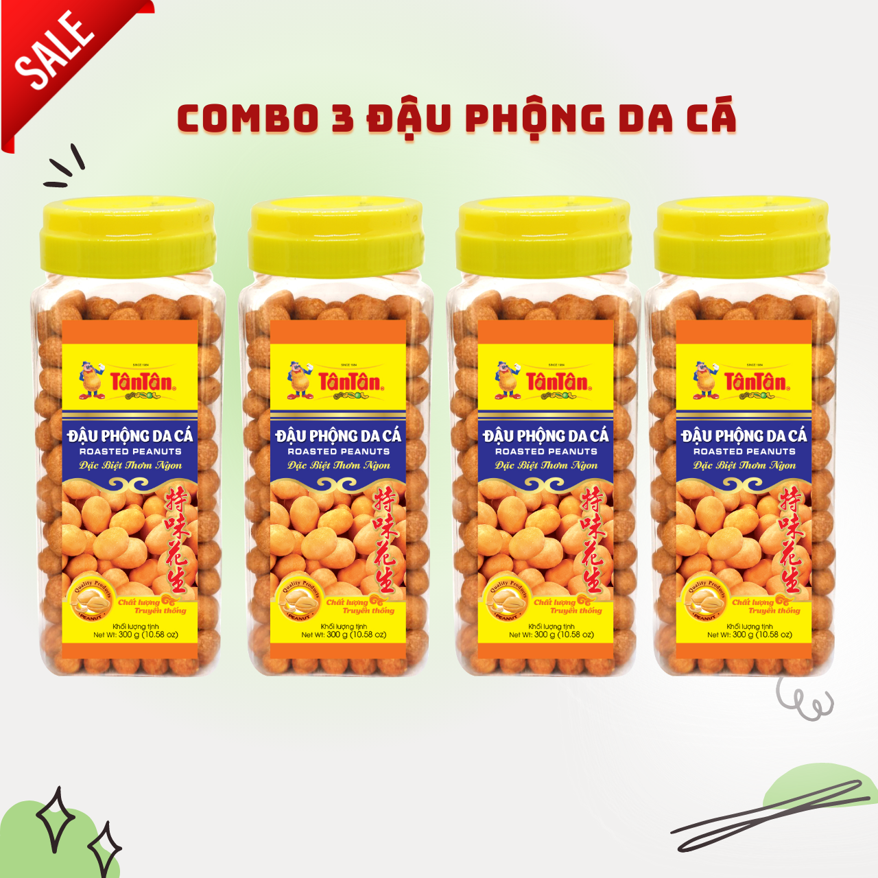 Combo 4 hũ Đậu phộng Da cá Tân Tân 300g