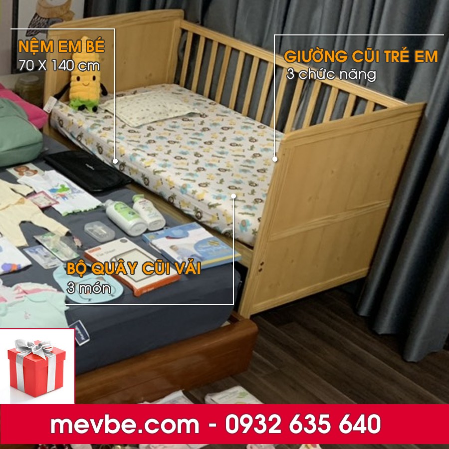 Cũi Marlow màu gỗ tự nhiên - Mẹ Vì Bé