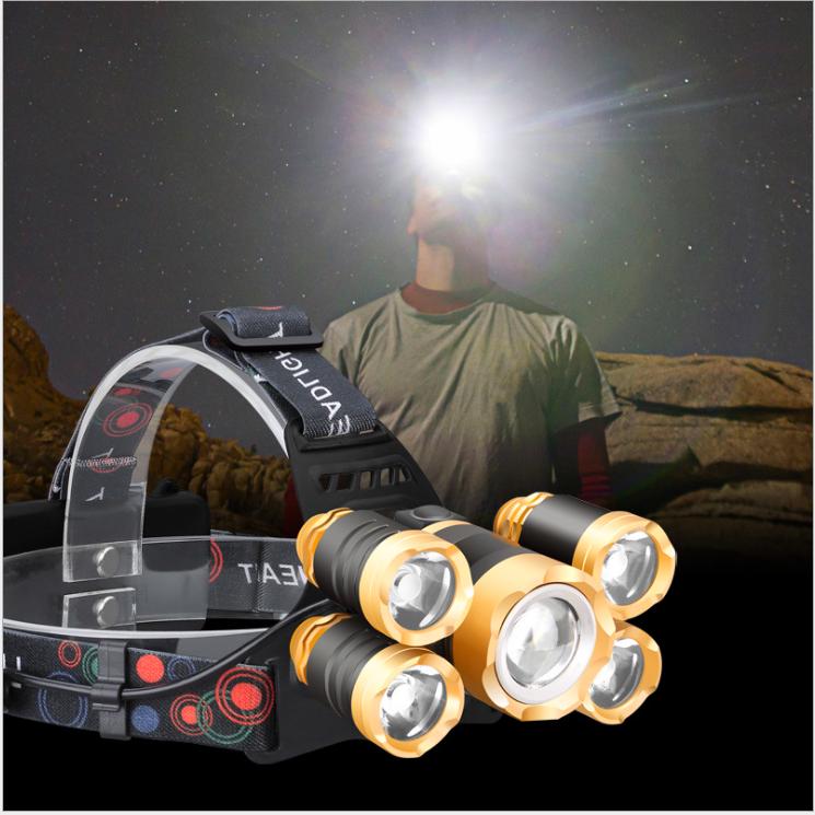 Đèn pin siêu sáng đội đầu 5 bóng gồm 1 đen 5 bóng