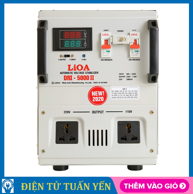 Ổn áp 1 pha lioa dri-5000ii 5kva mặt đồng hồ điện tử, 100% dây lõi đồng nguyên chất - hàng chính hãng