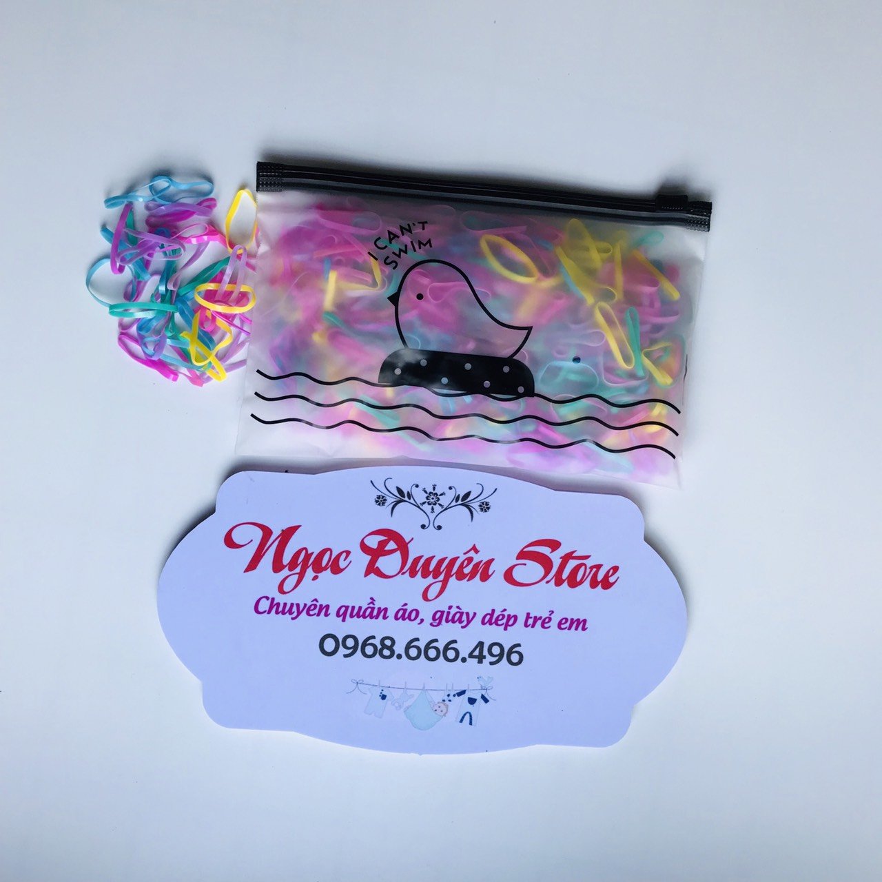 Túi 500 Chun sợi buộc tóc kèm túi zip (người lớn và trẻ em dùng được)