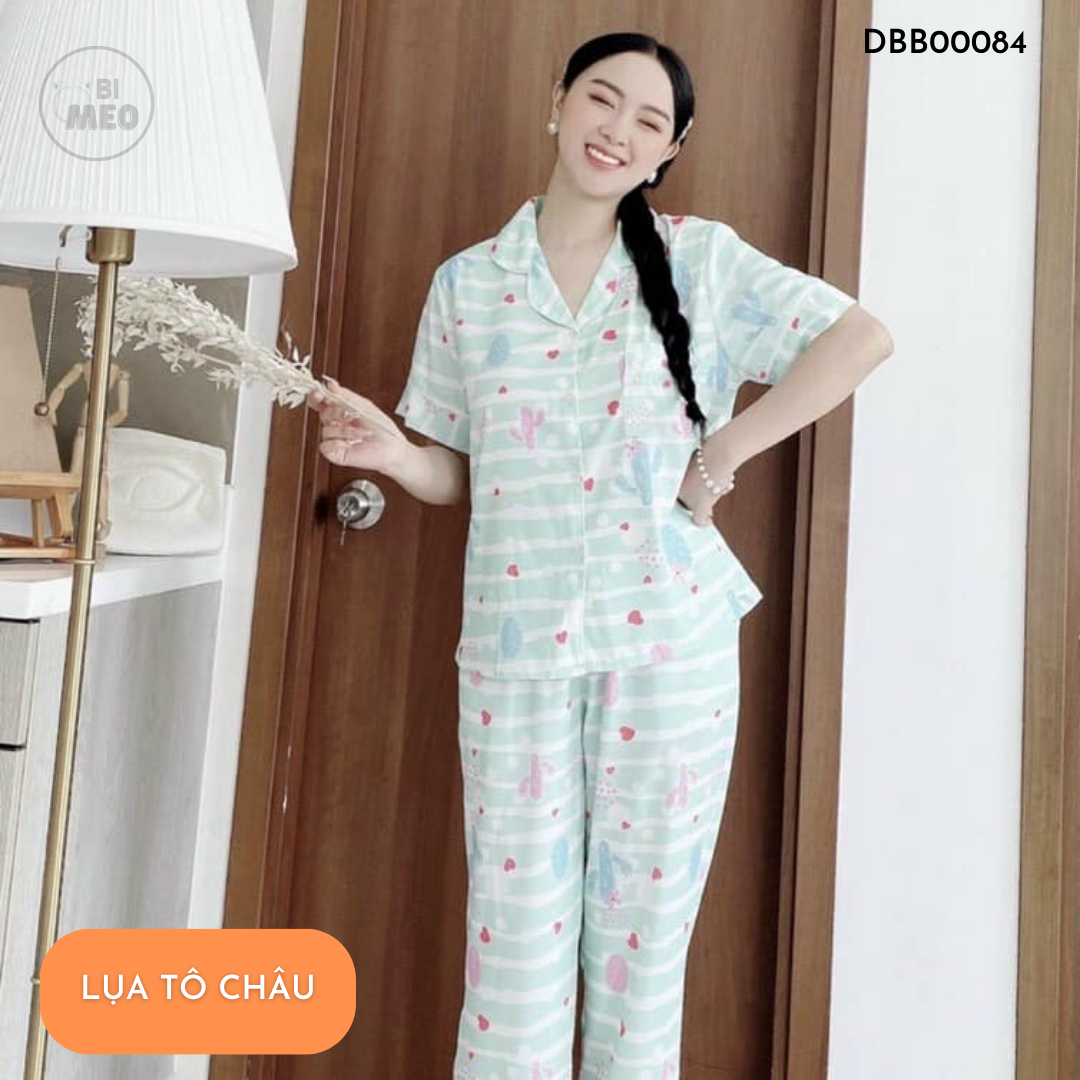 Đồ bộ Pijama mặc nhà - Quần dài có cổ chất lụa siêu mát
