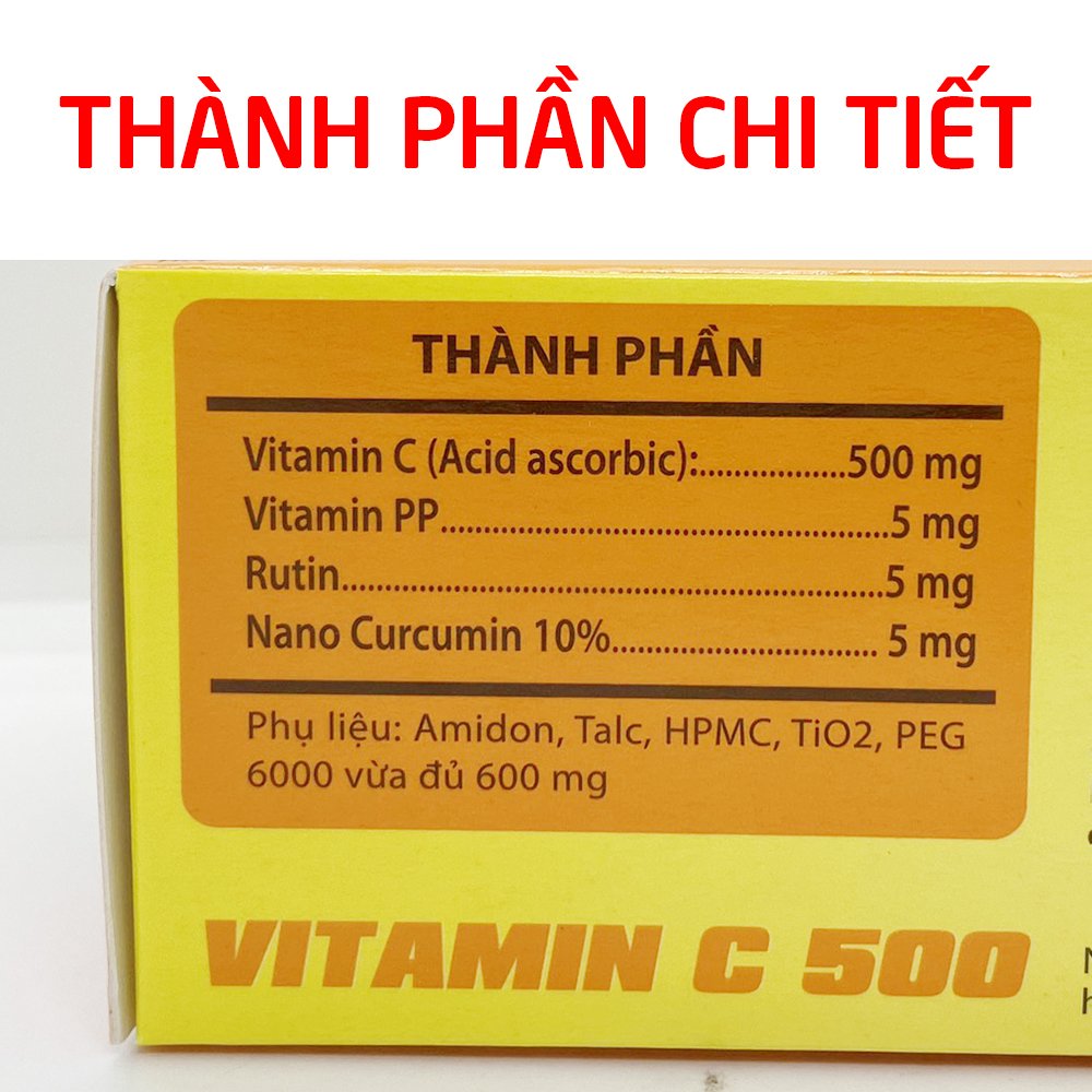Viên uống VITAMIN C 500 tăng cường sức đề kháng tăng sức khỏe - Hộp 100 viên