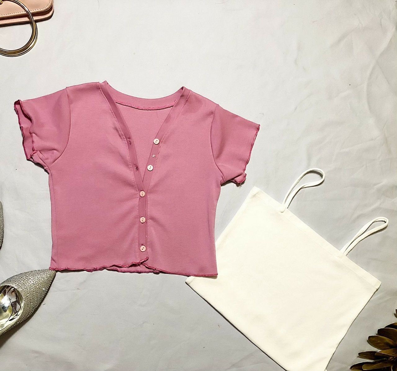 ÁO THUN NỮ KIỂU CROPTOP KÈM NÚT FORM 45 KG