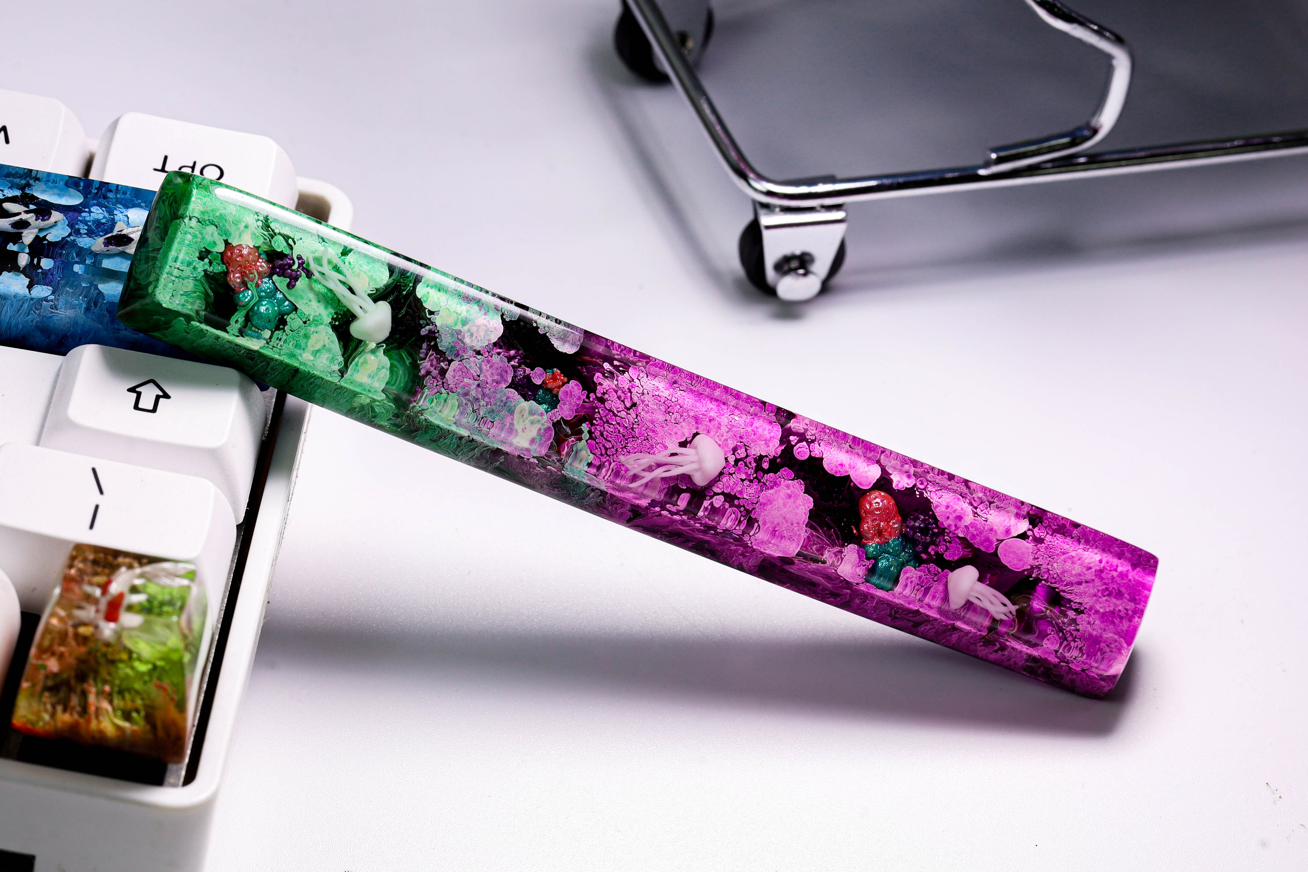Keycap spacebar cá koi tím xanh, nút bàn phím cá koi đẹp, OEM profile