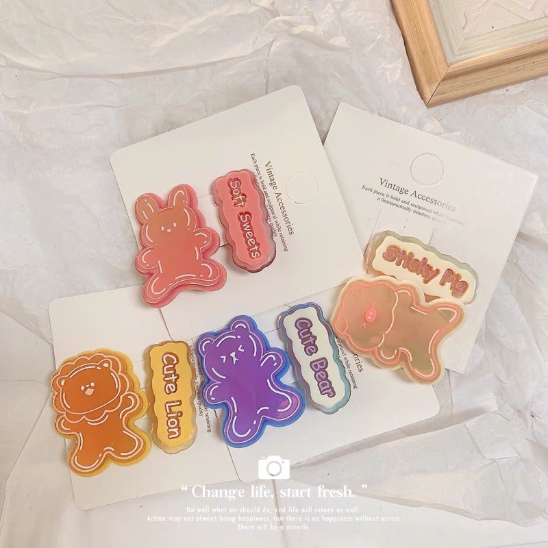Set kẹp tóc hình gấu kẹo