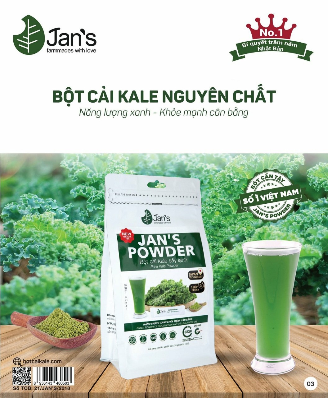 Bột cải kale Jan’s mới 20 gói tiện dụng