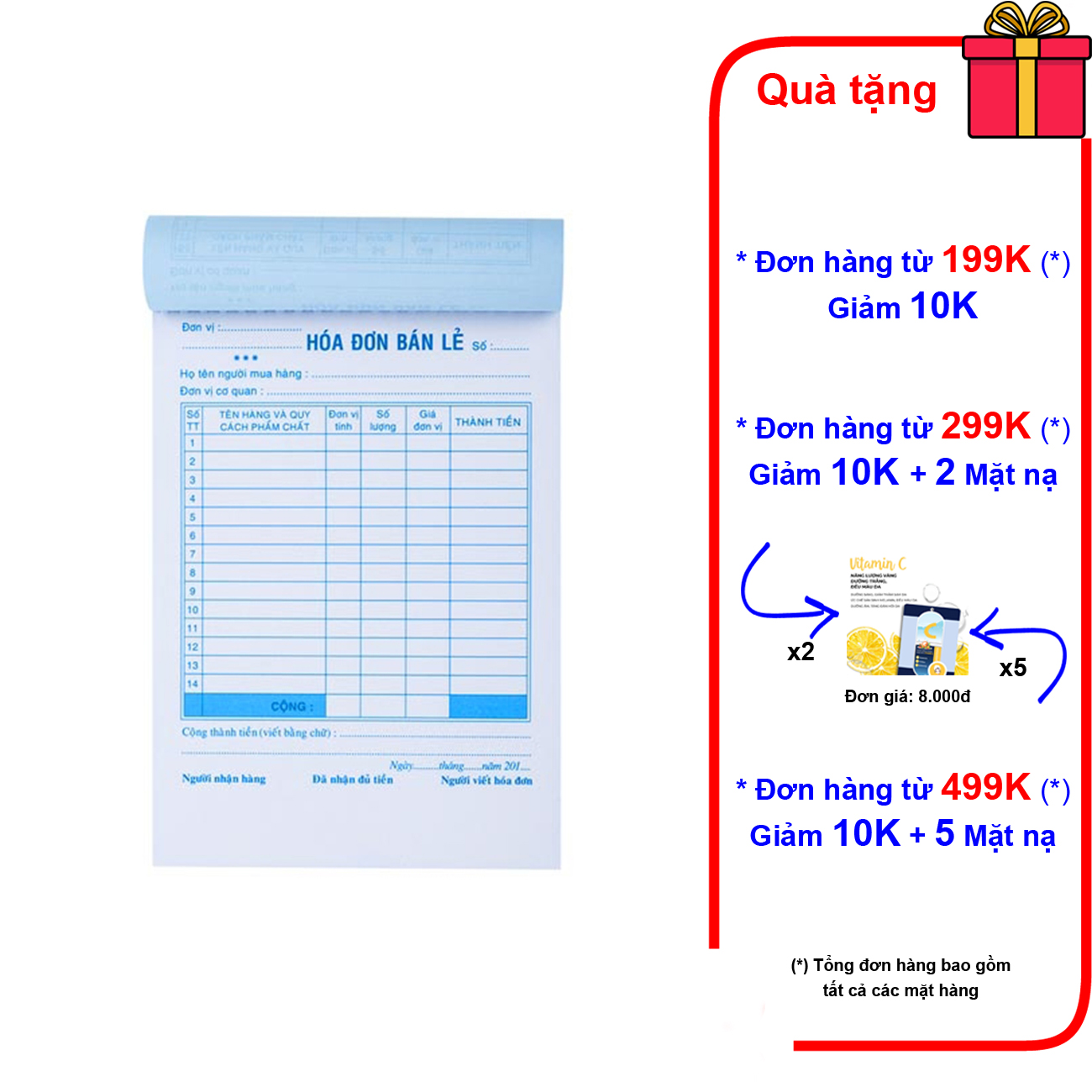 10 cuốn hóa đơn 1 liên giấy trắng - 100 tờ