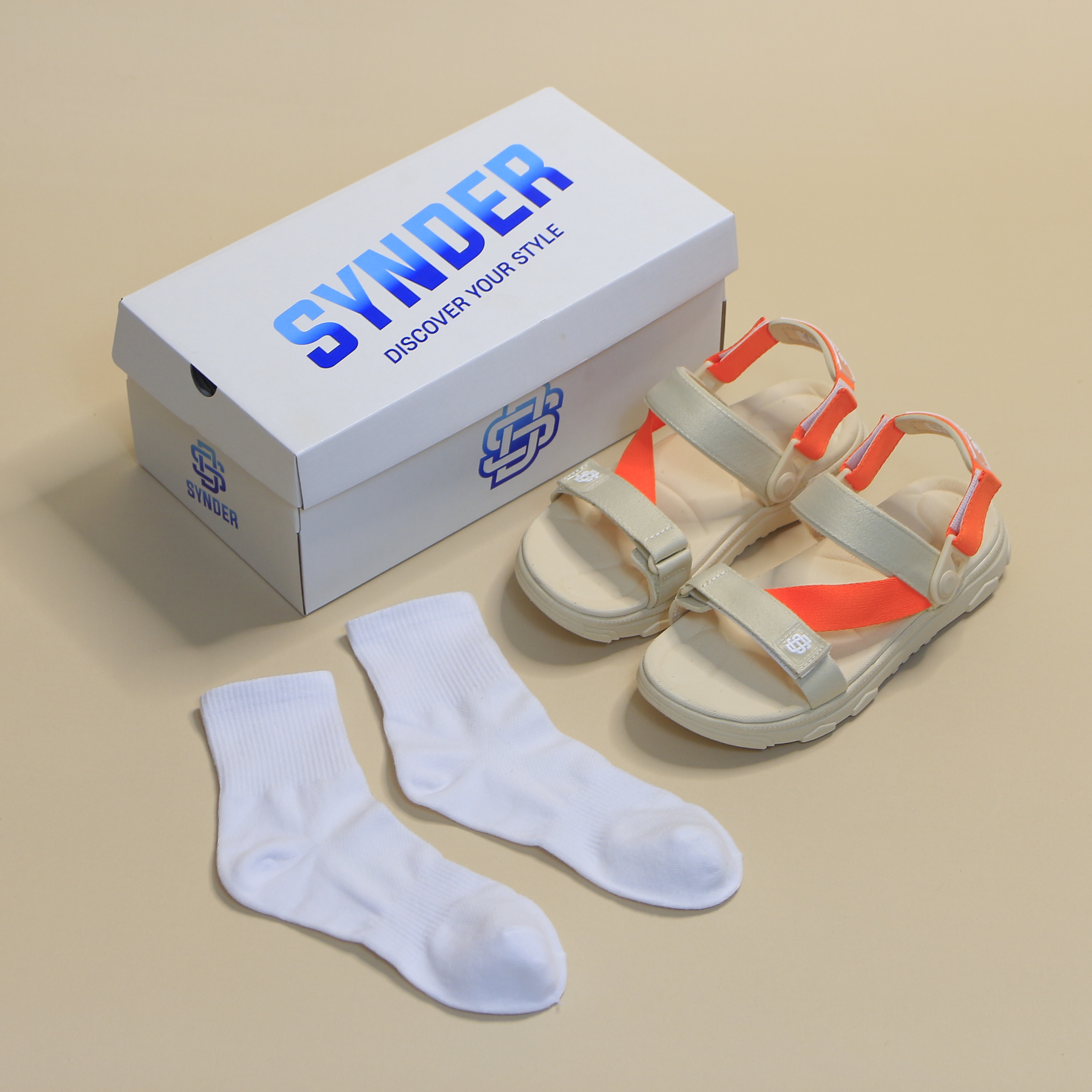 Giày Sandal SYNDER SD2 Màu Be Cam [ kèm hộp + vớ ]