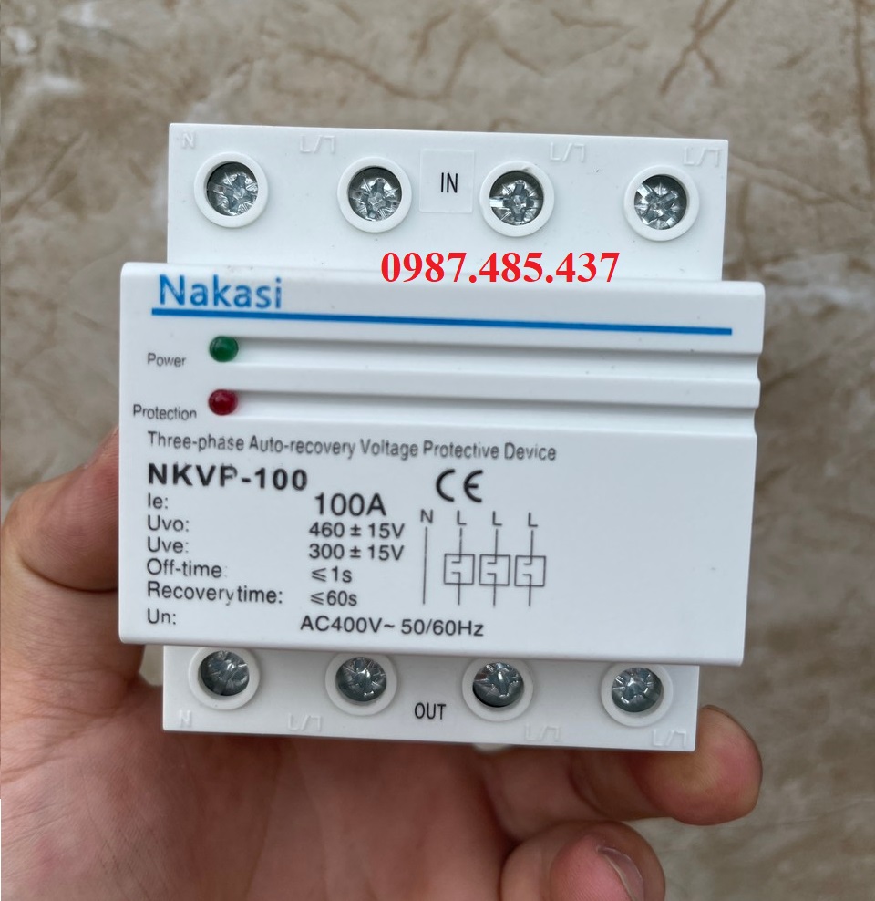 Bảo vệ mất pha trung tính 3 pha 100A - bảo vệ điện áp, quá tải điện 3 pha 4 dây