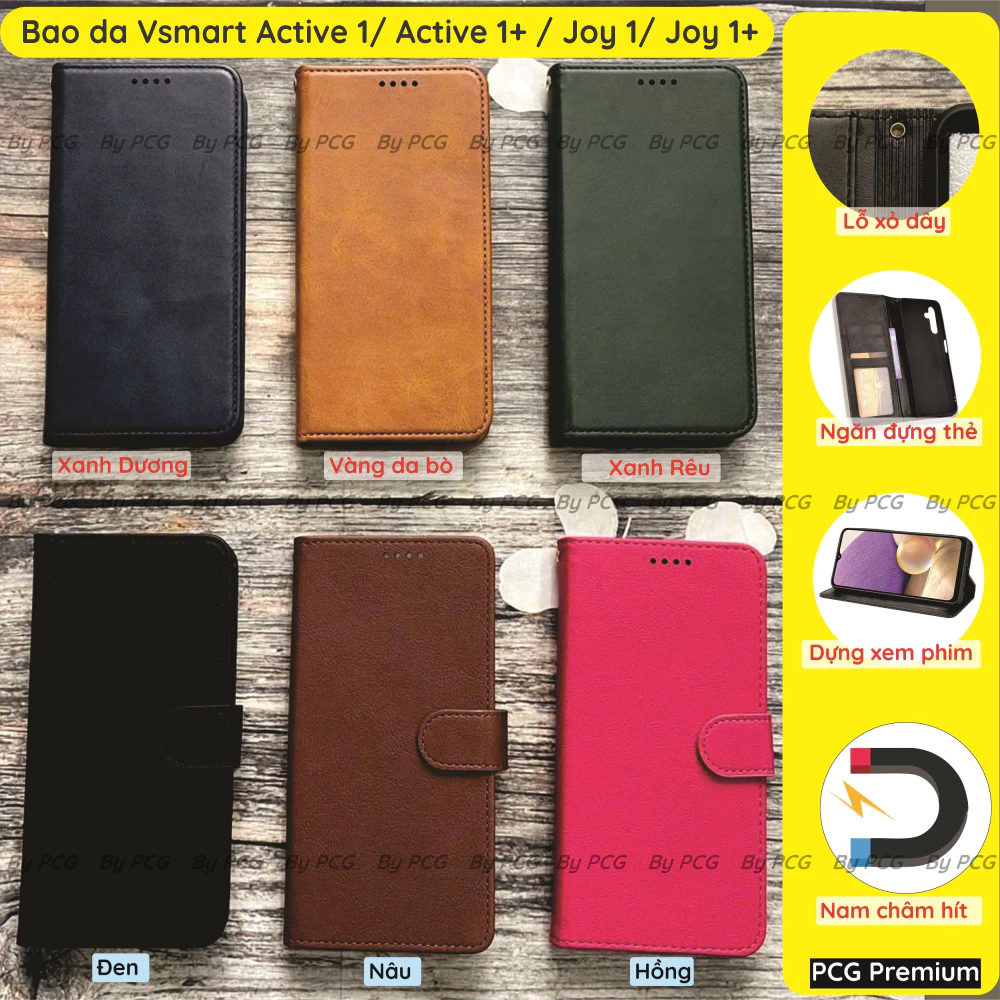 Bao da Vsmart Active 1/ Active 1+ (Plus)/ Joy 1/ Joy 1+ chất liệu da cao cấp, sang trọng, có ngăn chứa thẻ tiện lợi