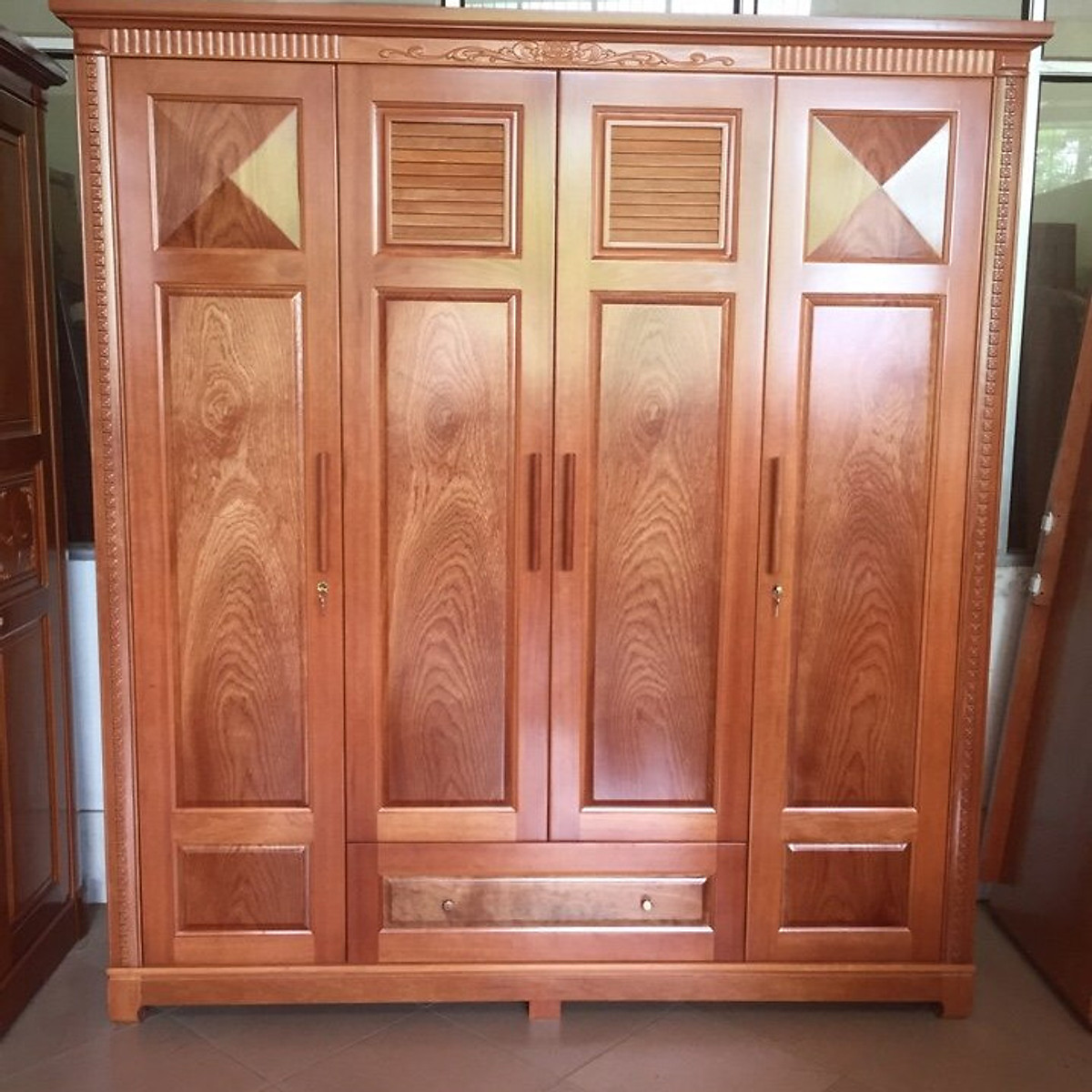 [Trả góp 0%] Tủ áo 4 cánh gỗ xoan đào , tủ đựng quần áo gỗ , tủ áo gỗ 1m8