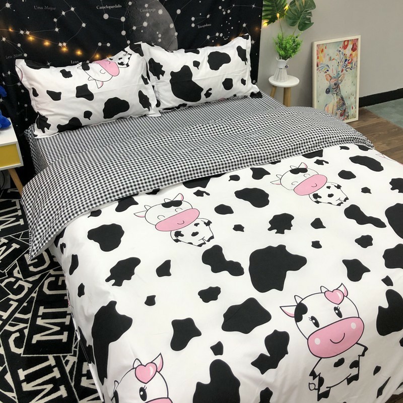 Trọn Bộ CHĂN GA GỐI MỀN, Hàng Cotton Poly Nhập Mẫu BÒ SỮA TRẮNG Cute, Đáng Yêu.