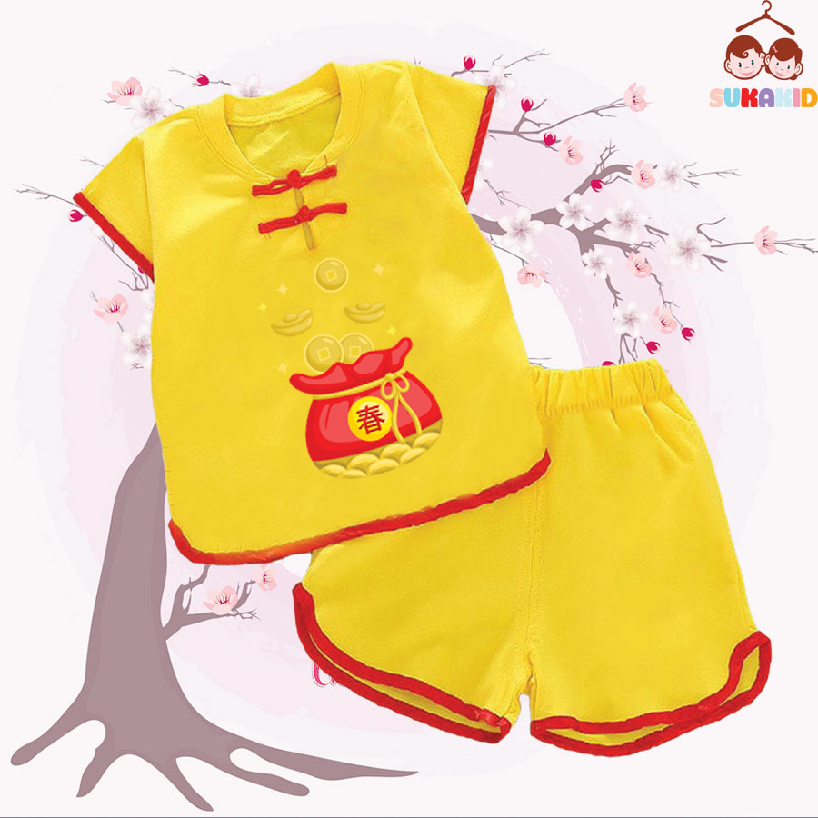 Đồ Bộ quần áo tết đồ tết cho bé nút tàu tết xuân hình cho bé từ 6kg-29kg.NT02.