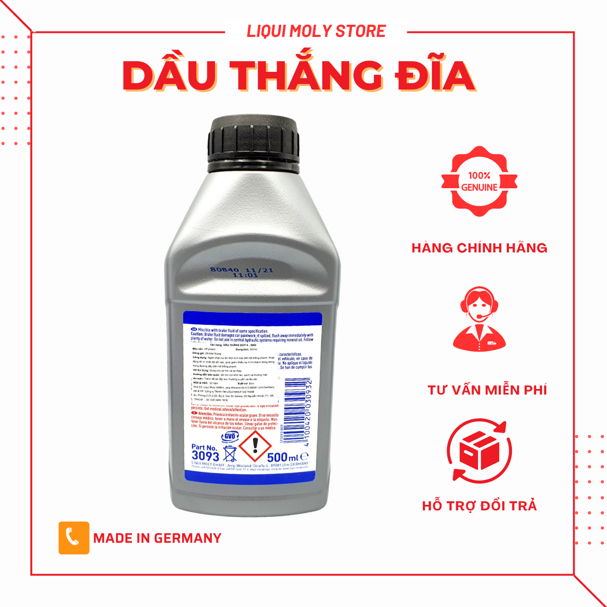 Dầu thắng đĩa DOT4 Liqui Moly Brake Fluid 500ml