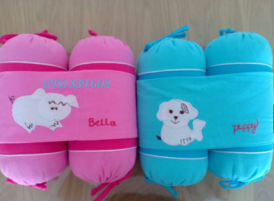 Bộ Gối chặn chèn sơ sinh 2 bên gối vỏ đậu xanh Bella 100% hút ẩm tốt an toàn cho bé