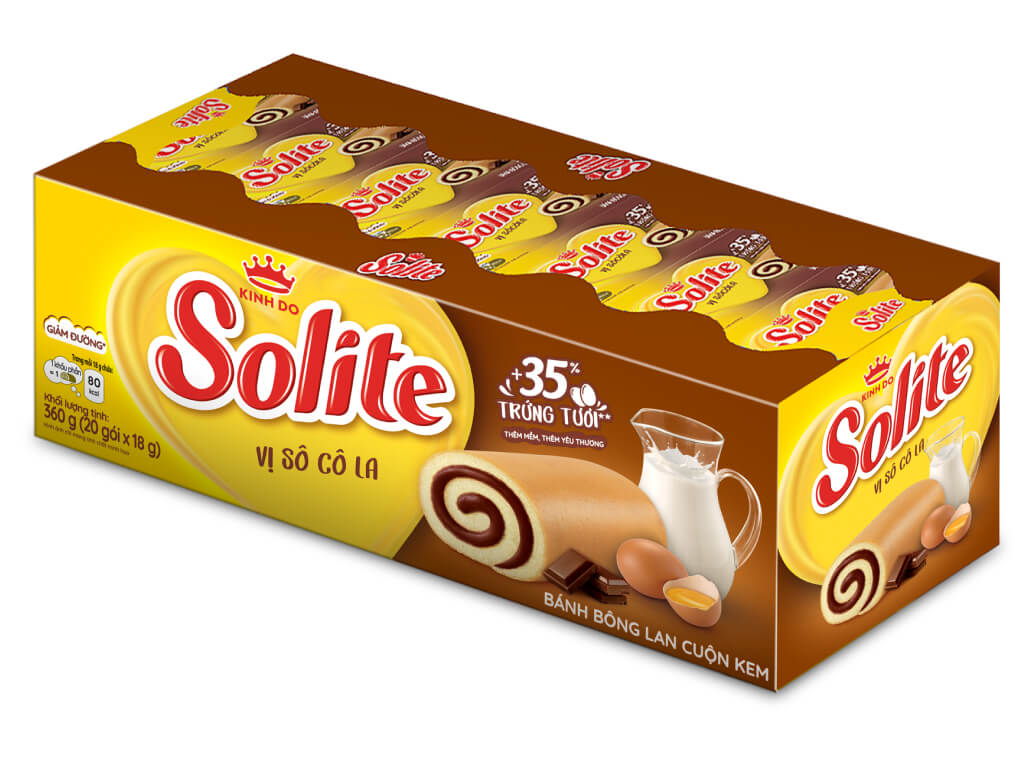 Bánh bông lan cuôn kem solite vị dâu 360g hay bánh bông lan cuôn kem solite vị lá dứa 360g hay bánh bông lan cuôn kem solite vị sôcôla 360g haybánh bông lan cuôn kem solite vị bơ sữa 360g
