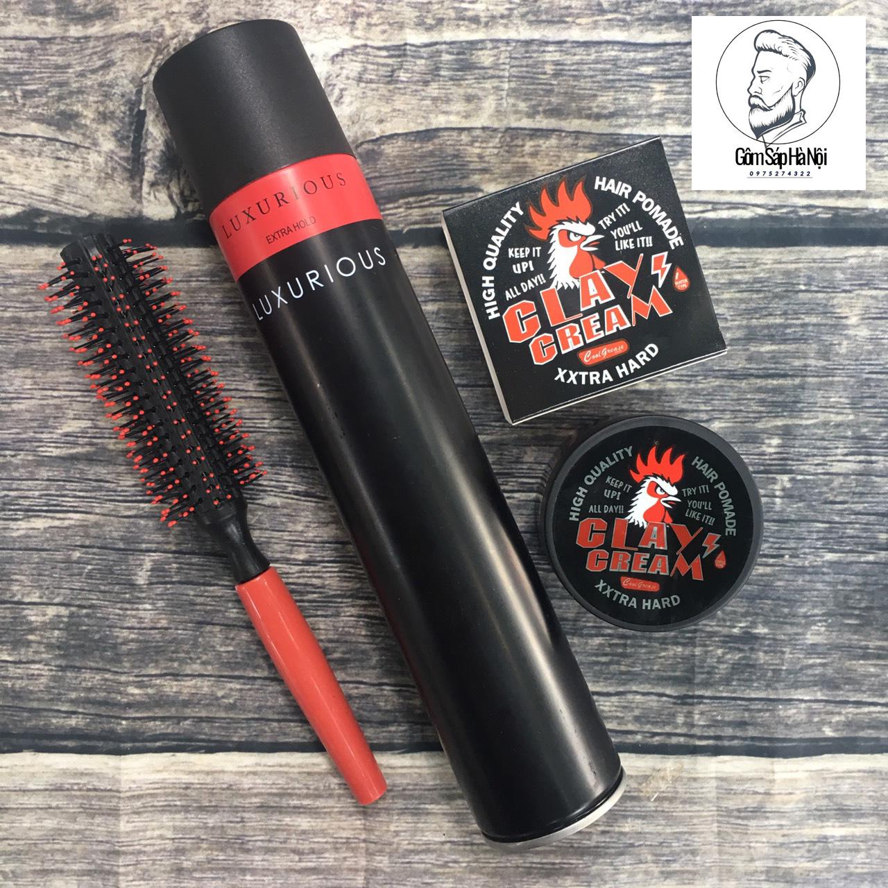 Combo Gôm Xịt Tóc Luxurious + Sáp Vuốt Tóc Cock Crease 80gc + Lược