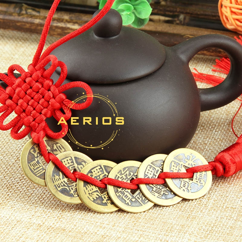 Dây xu lục đế (xâu 6 đồng xu), chuỗi xu may mắn