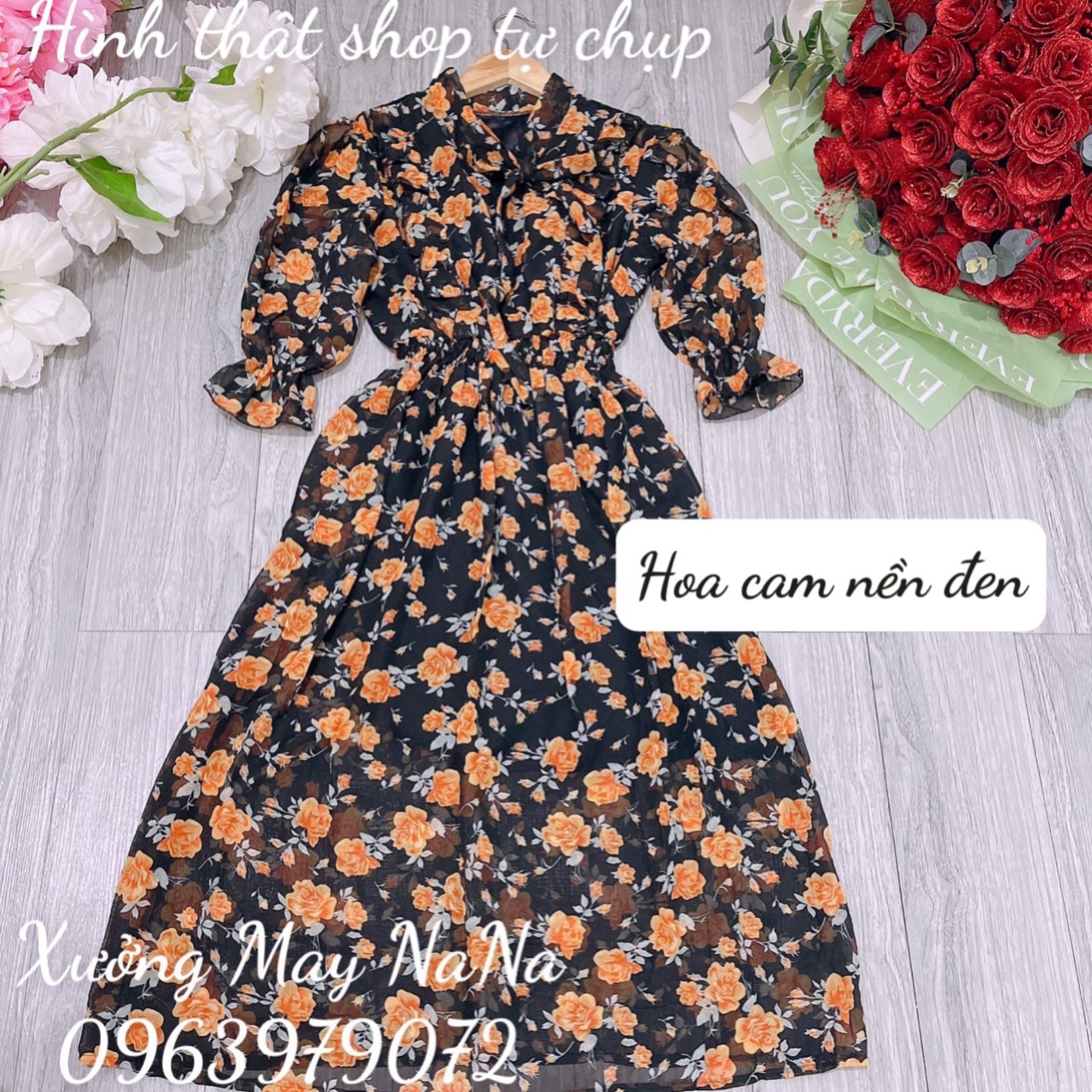 Đầm hoa nhí cột nơ tiểu thư  -video+hình thật