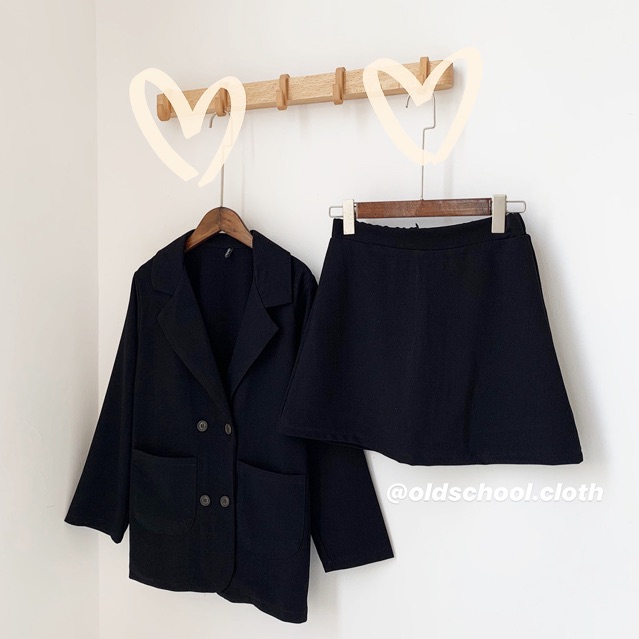 (Oldschoolcloth)Set 2 món Blazer & chân váy chữ A (ảnh thật).
