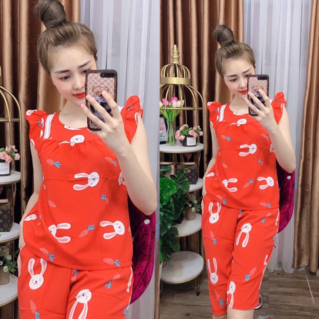 ĐỒ BỘ LỤA LỬNG MẶC NHÀ HỌA TIẾT HÌNH THÚ DỄ THƯƠNG (ẢNH THÂT) CÓ SIZE 40-75KG - LUA20