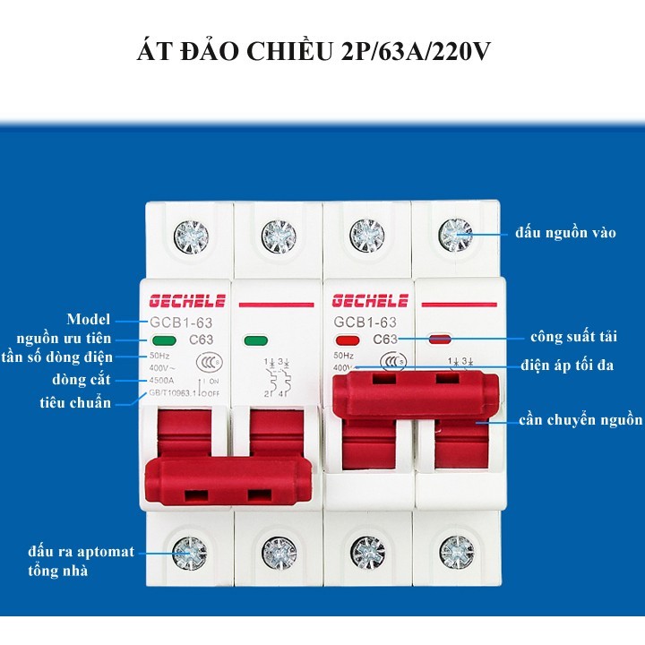 Aptomat đảo chiều 1 pha 63A Gechele-át đảo chiều
