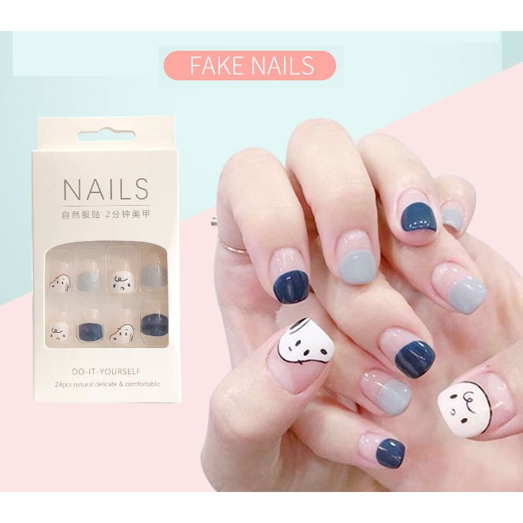 Móng Giả | Set 24 Móng Tay Giả Lửa Kèm Dũa Keo Dán Móng