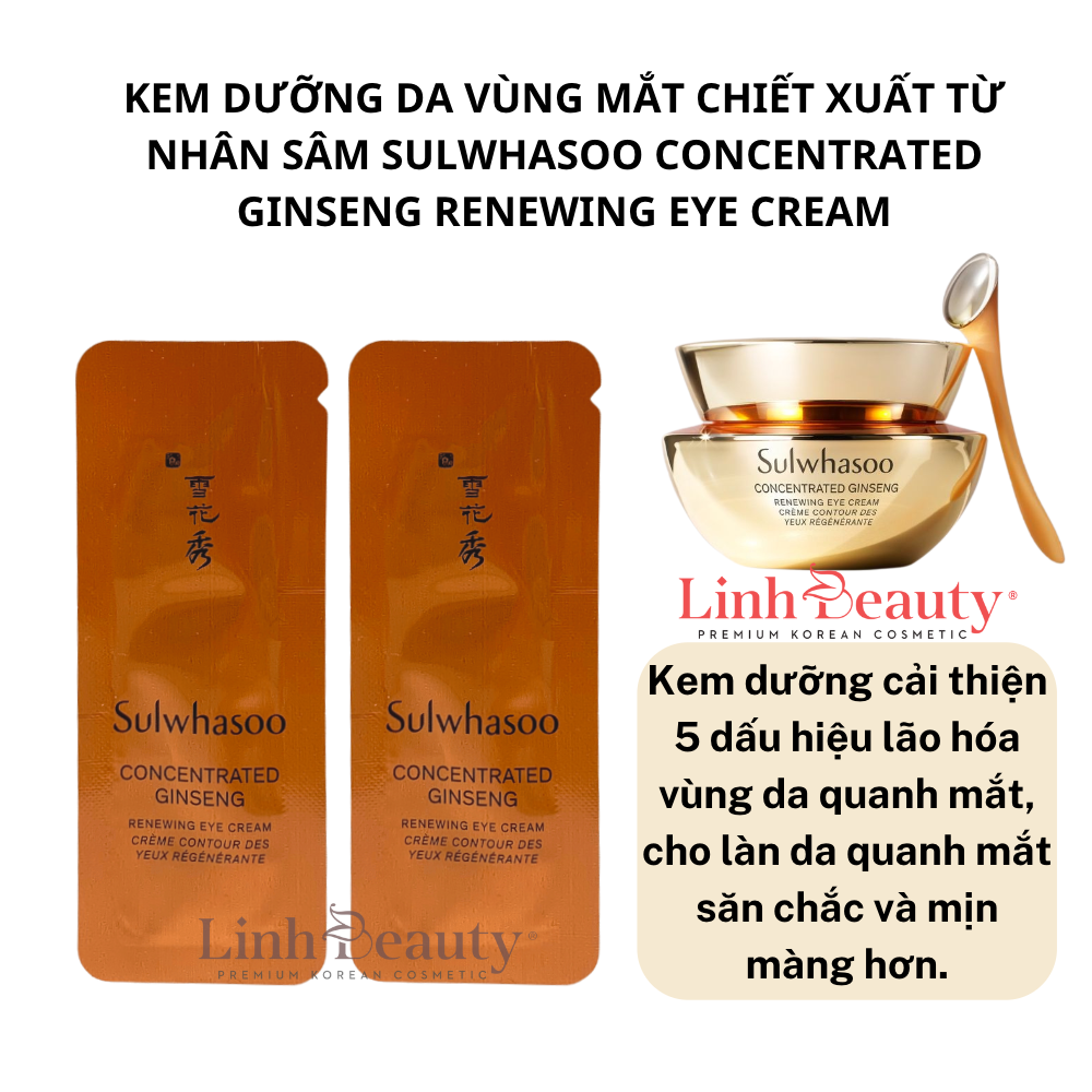Kem Mắt Sulwhasoo Nhân Sâm Ngừa Lão Hoá Dưỡng Căng Sáng Da Vùng Mắt - Sulwhasoo Concentrate Ginseng Renewing Eye Cream 1ml