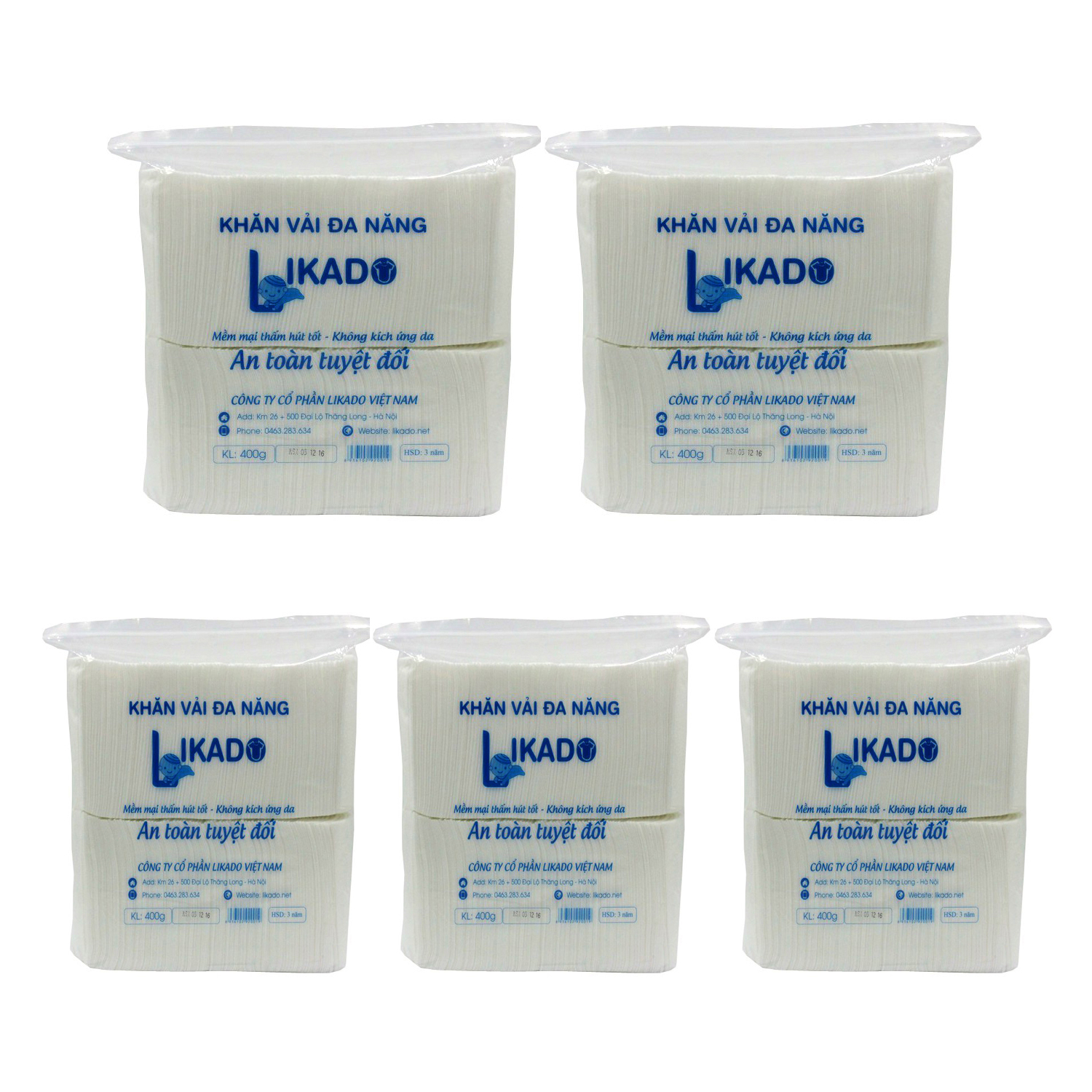 COMBO 5 Gói Khăn Vải Đa Năng LIKADO 400g (20x22cm) 200 Tờ
