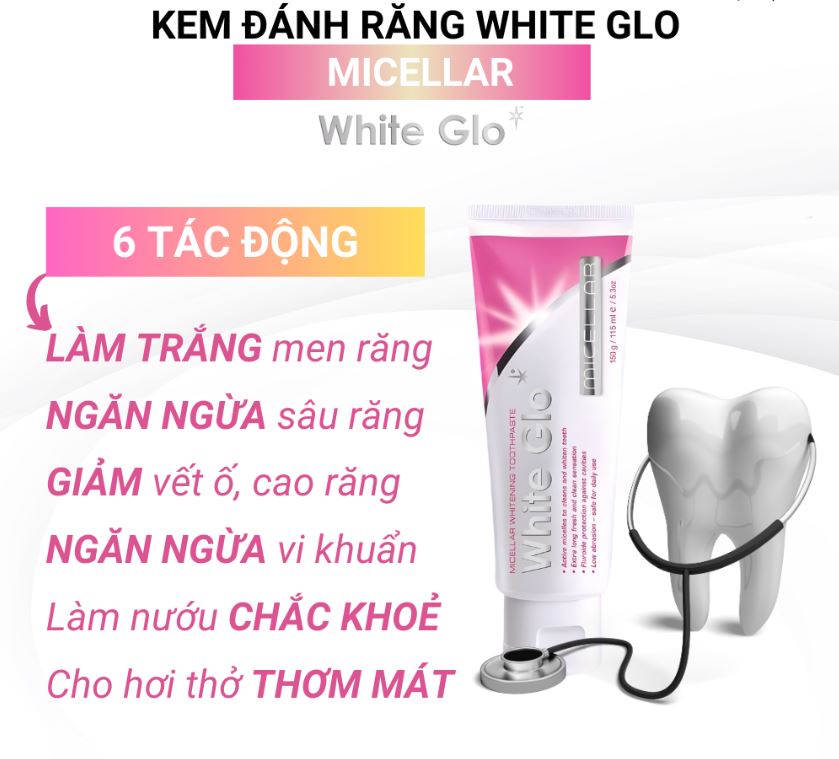 Kem đánh răng làm trắng răng từ công nghệ Micellar White Glo 150g