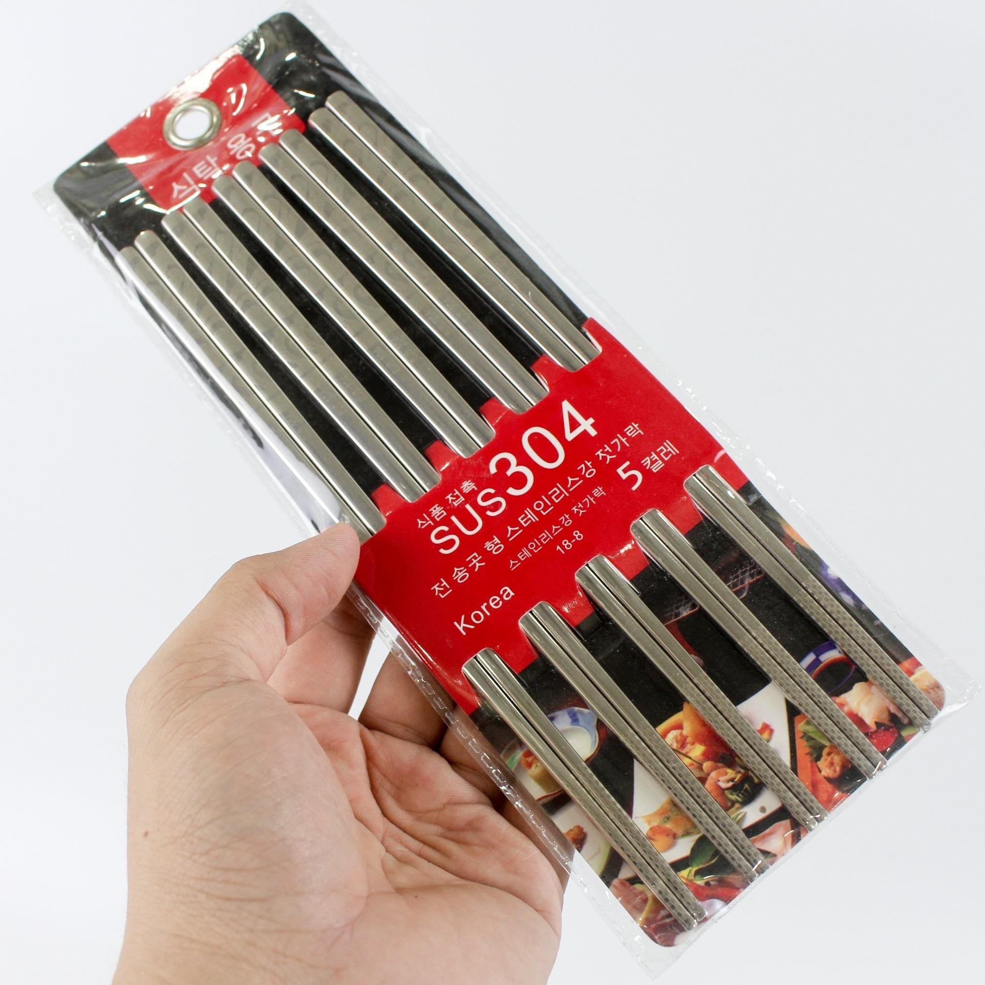 Bộ 5 đôi đũa inox 304, cầm đầm tay và rất chắc chắn
