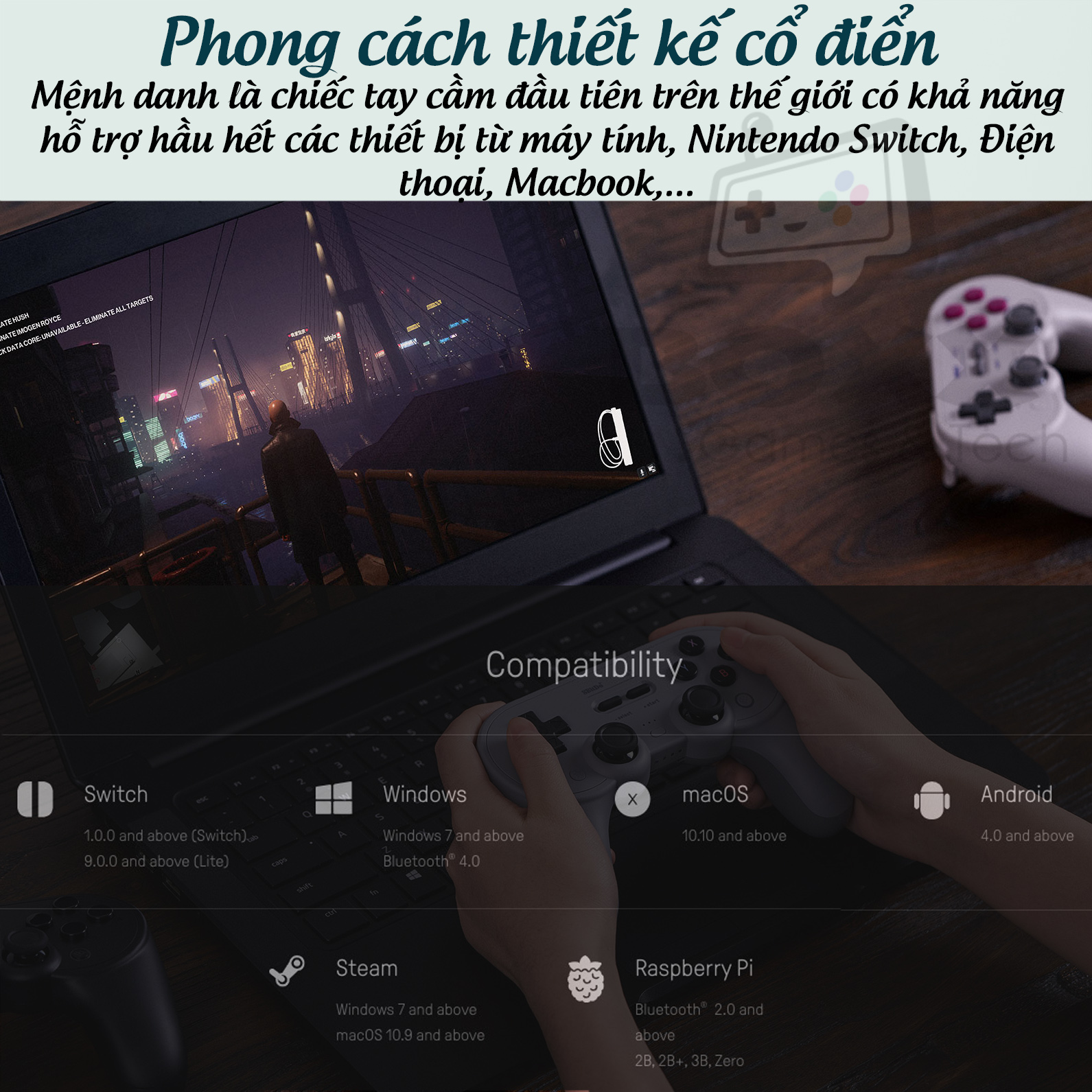 Tay cầm chơi game Bluetooth 8Bitdo Pro 2 cho Nintendo Switch, Windows, Mac, Điện thoại