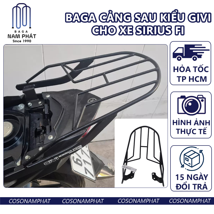 Cảng Sau Givi Xe Sirius Fi Sơn Tĩnh Điện Đen Ba ga Baga Tay Dắt Tay Nắm Sau Tay Xách Si rút Fi Cản Kiểu Gi vi